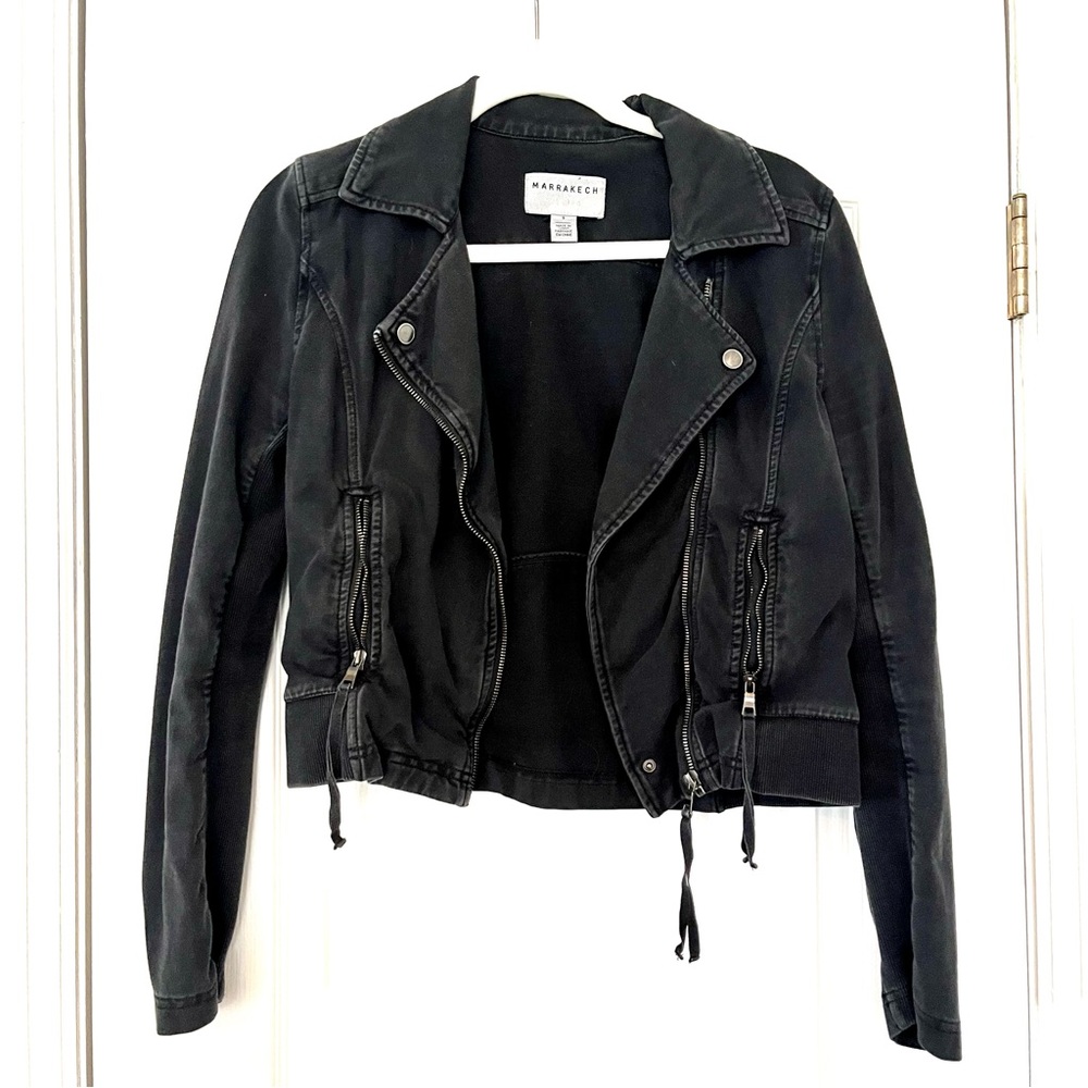 ANTHROPOLOGIE Marrekech Faded Black Motorcycle Jacket Size Small